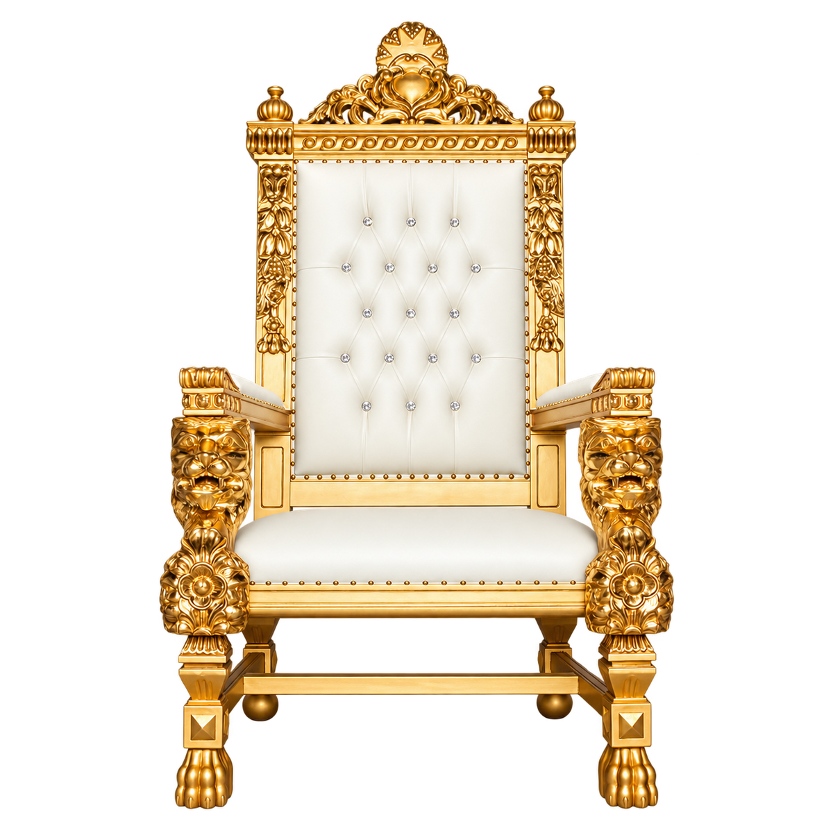 Highcourt Lion Throne Chair — Gold Leaf / White Bonded Leather