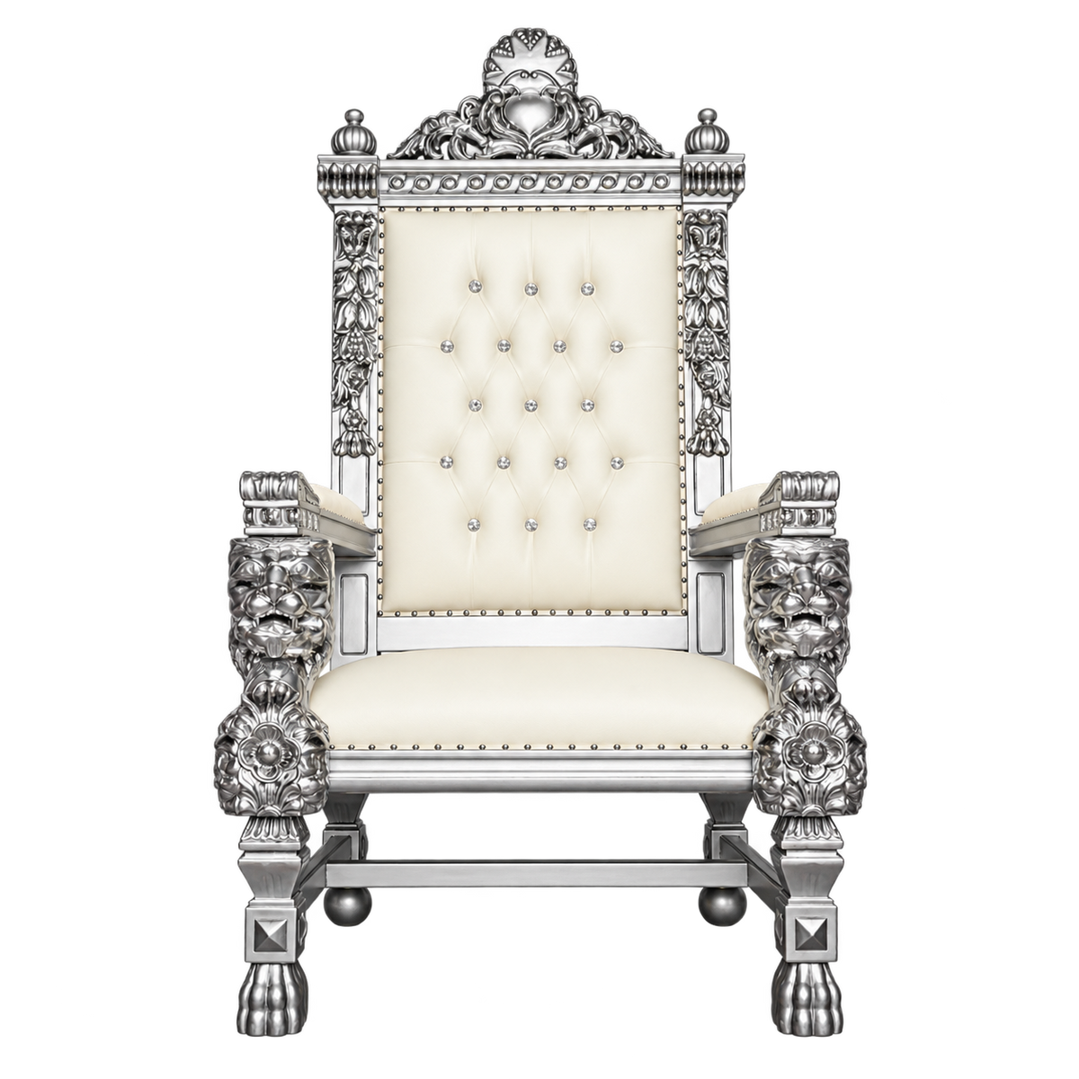 Highcourt Lion Throne Chair — Silver Leaf / White Bonded Leather