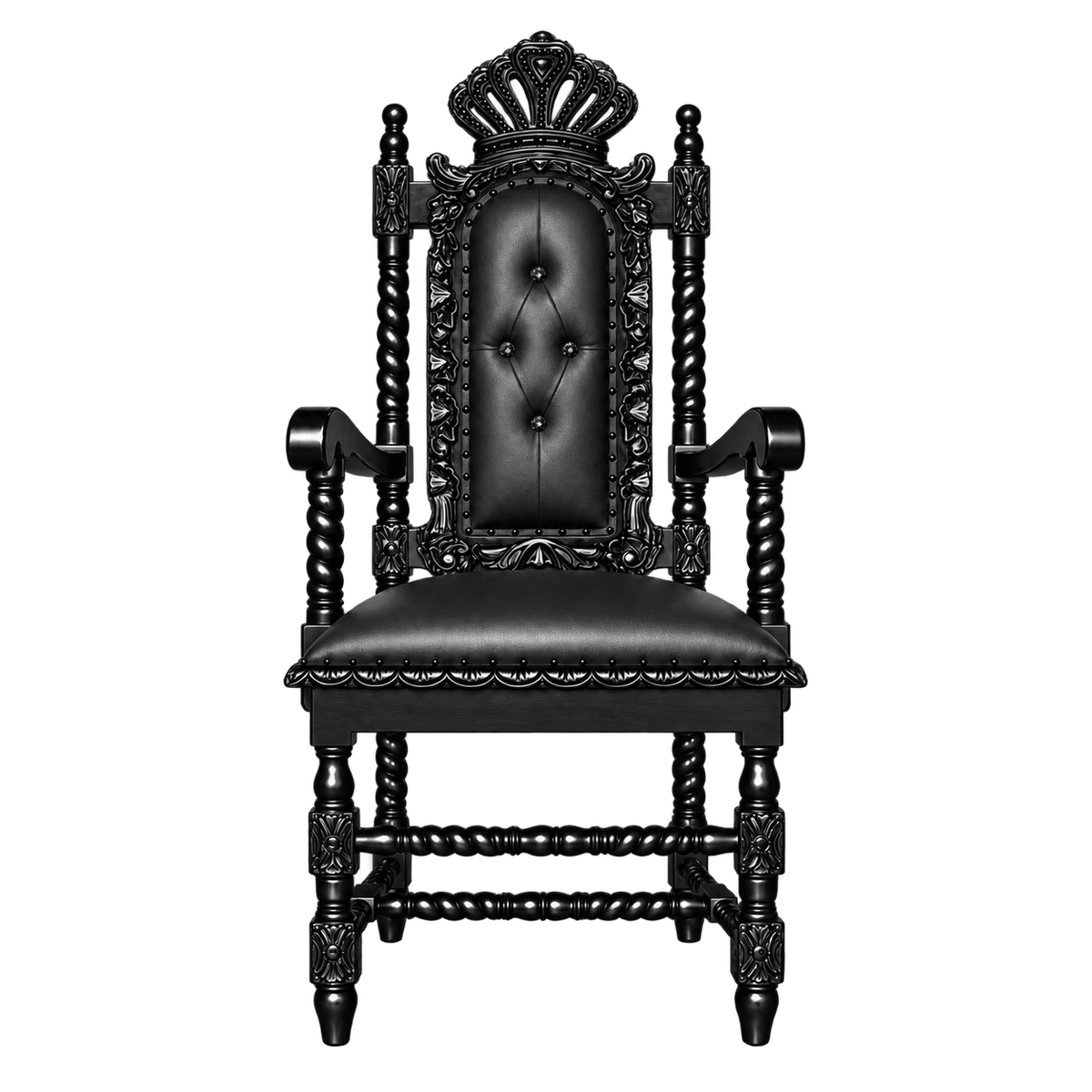 Aldercourt Throne Chair — Gloss Black / Black Bonded Leather with Black Crystals
