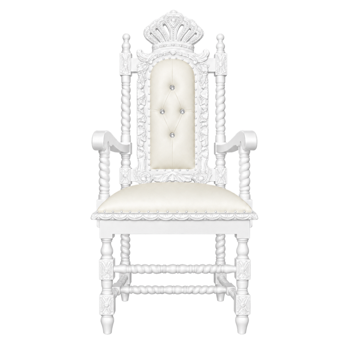 Aldercourt Throne Chair — Gloss White / White Bonded Leather with Clear Crystals