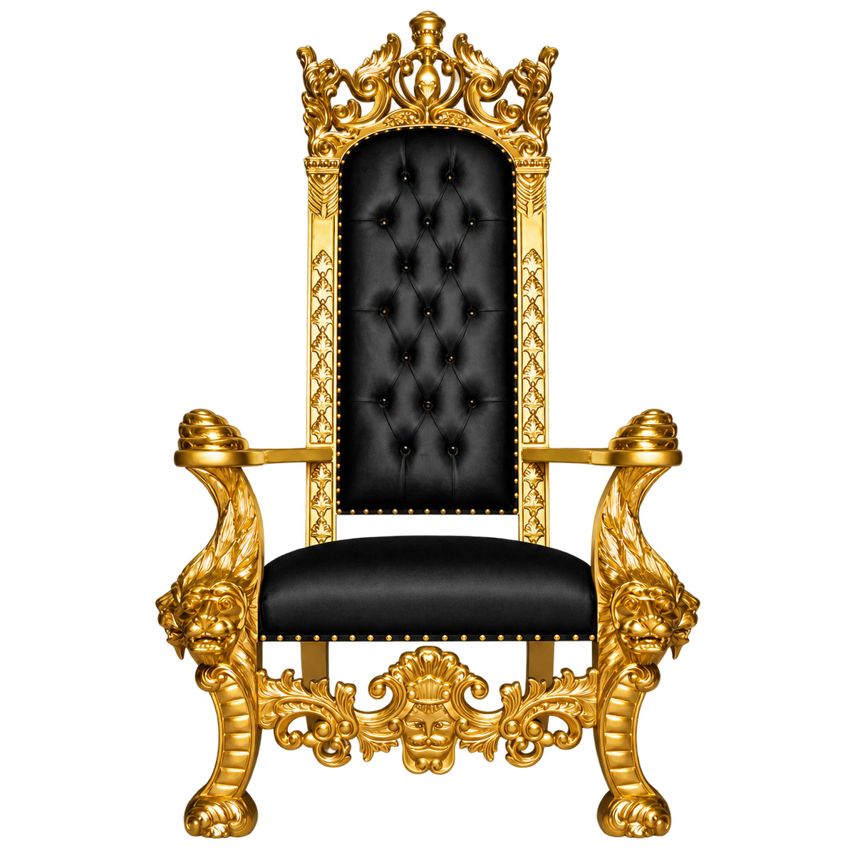 Leoncourt Lion Throne Chair — Gloss Black / Black Bonded Leather