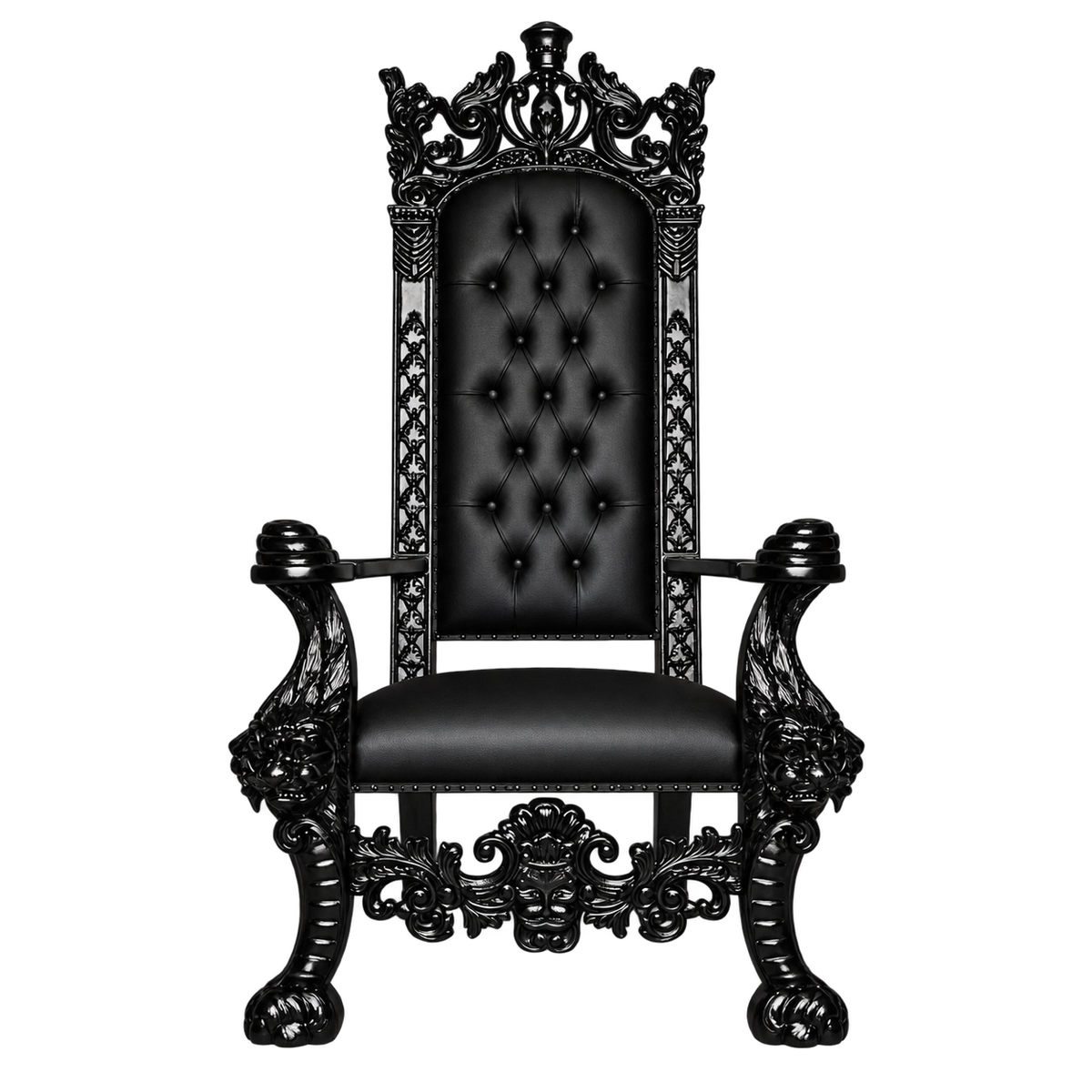 Leoncourt Lion Throne Chair — Satin Silver with Silver Leaf / White Bonded Leather