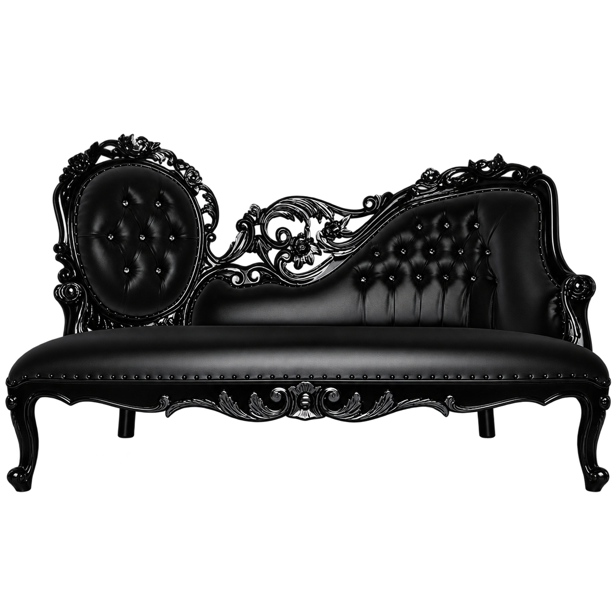 Floracourt Settee — Gloss Black / Black Bonded Leather