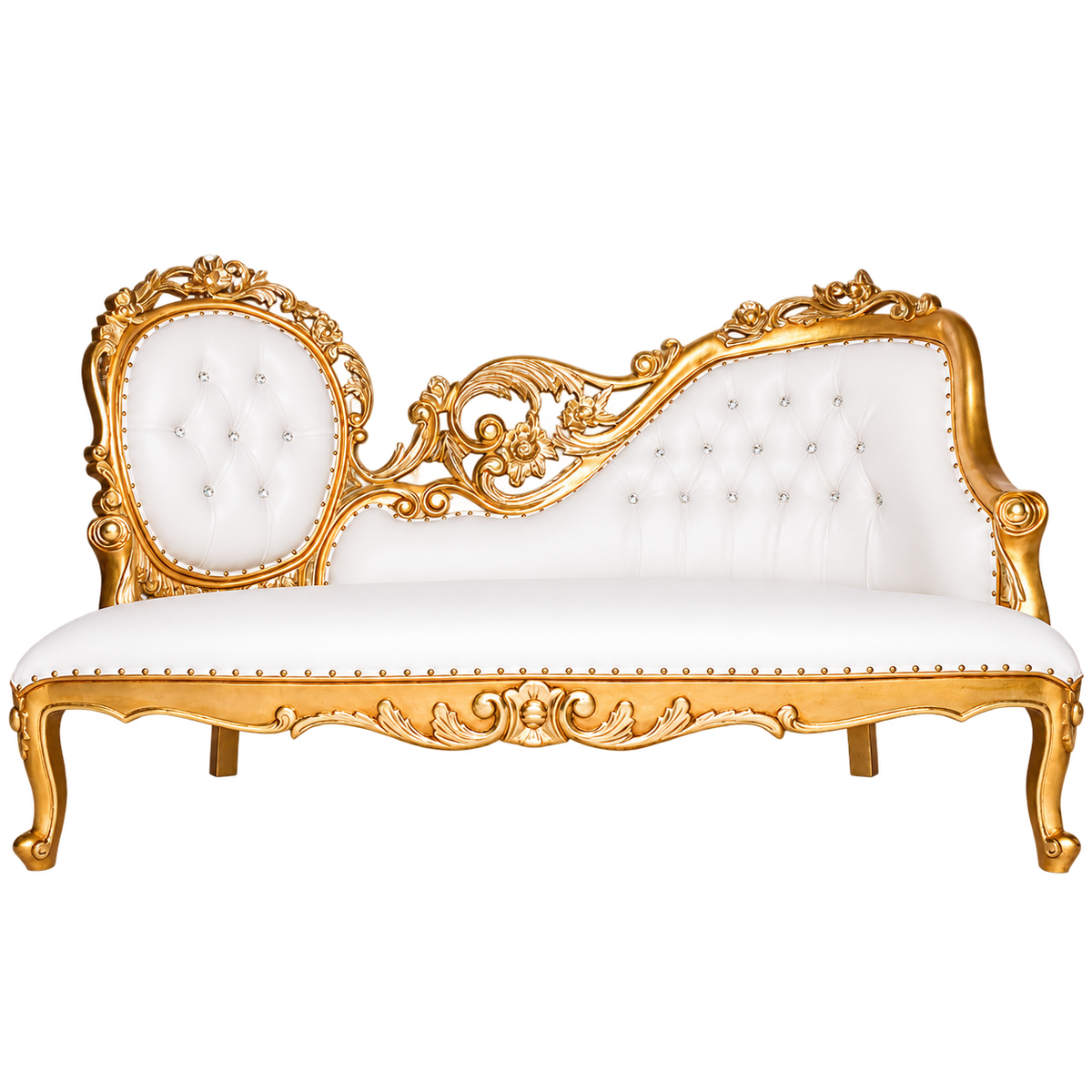 Floracourt Settee — Satin Gold / White Bonded Leather