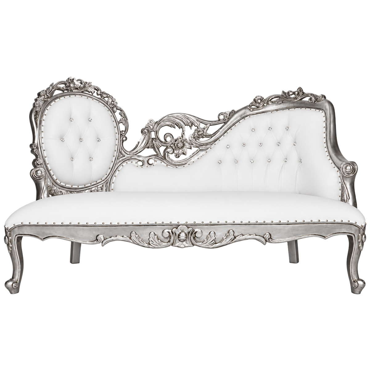 Floracourt Settee — Satin Silver / White Bonded Leather