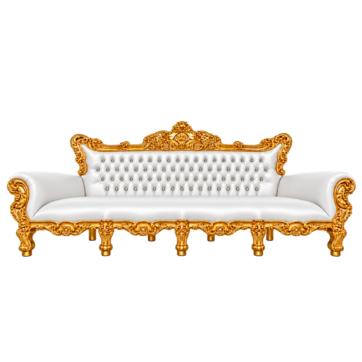 Regenthall Sofa — Satin Gold with Gold Leaf / White Bonded Leather