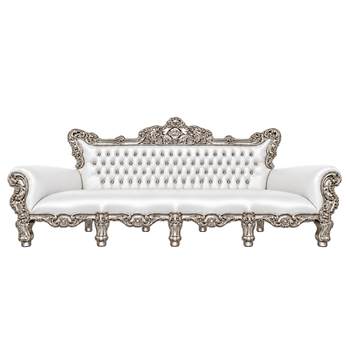 Regenthall Sofa — Satin Silver with Silver Leaf / White Bonded Leather