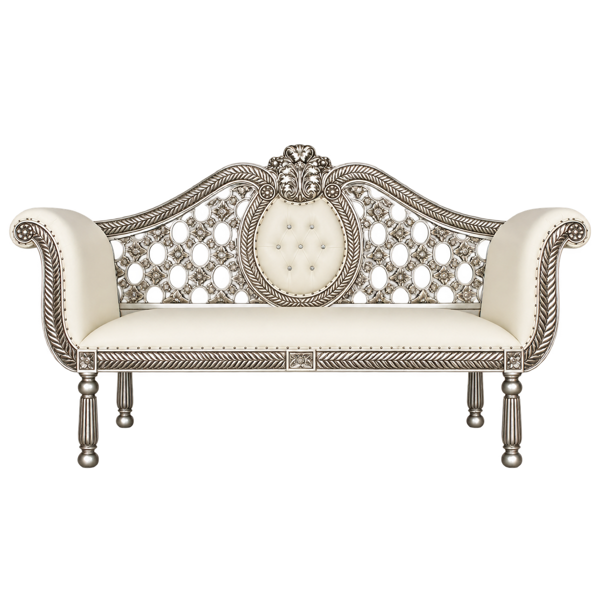 Lauremont Sofa — Silver Leaf / White Bonded Leather