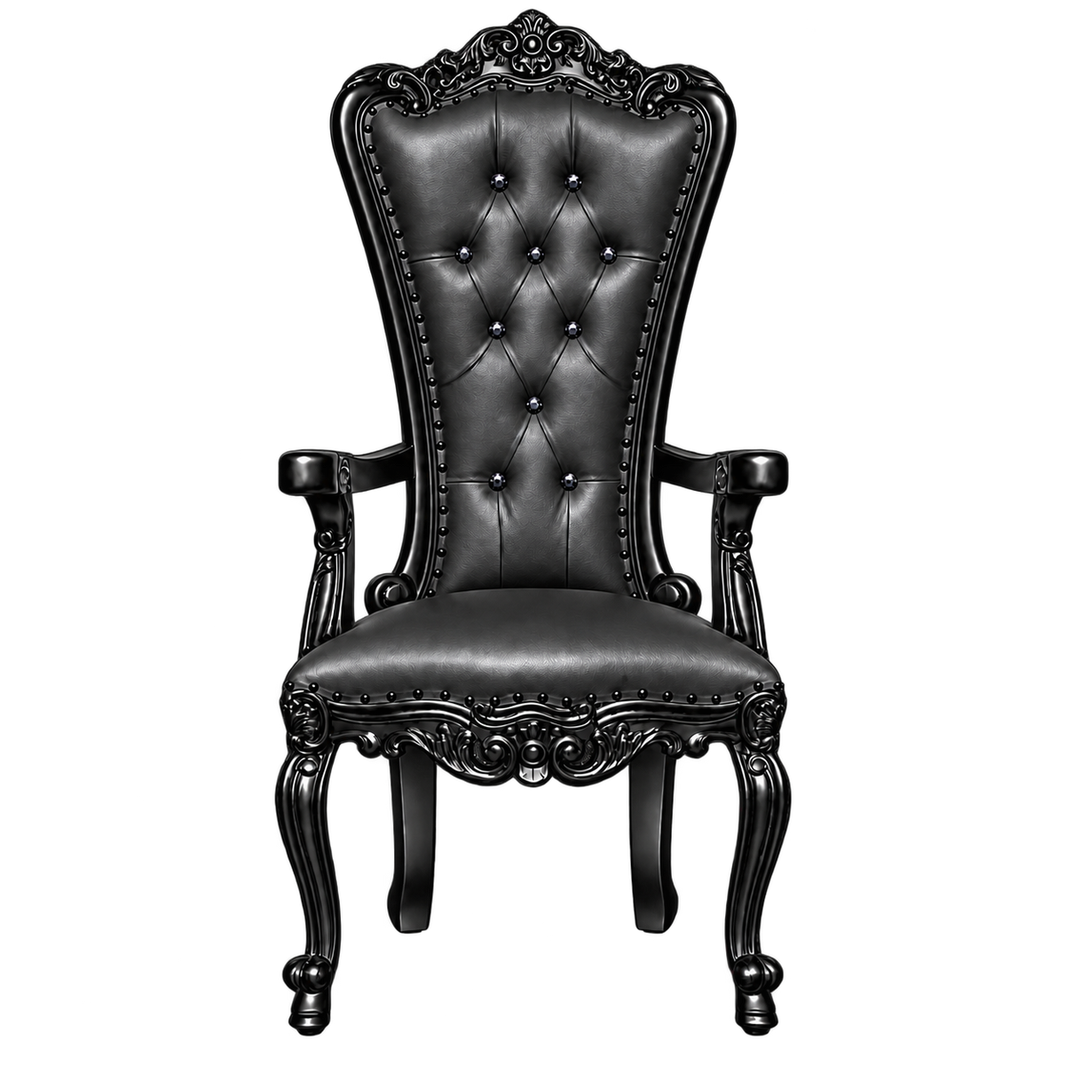 Courtmere Throne Chair — Gloss Black / Black Bonded Leather