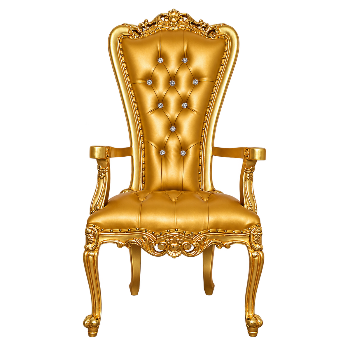 Courtmere Throne Chair — Satin Gold with Gold Leaf / Gold Bonded Leather