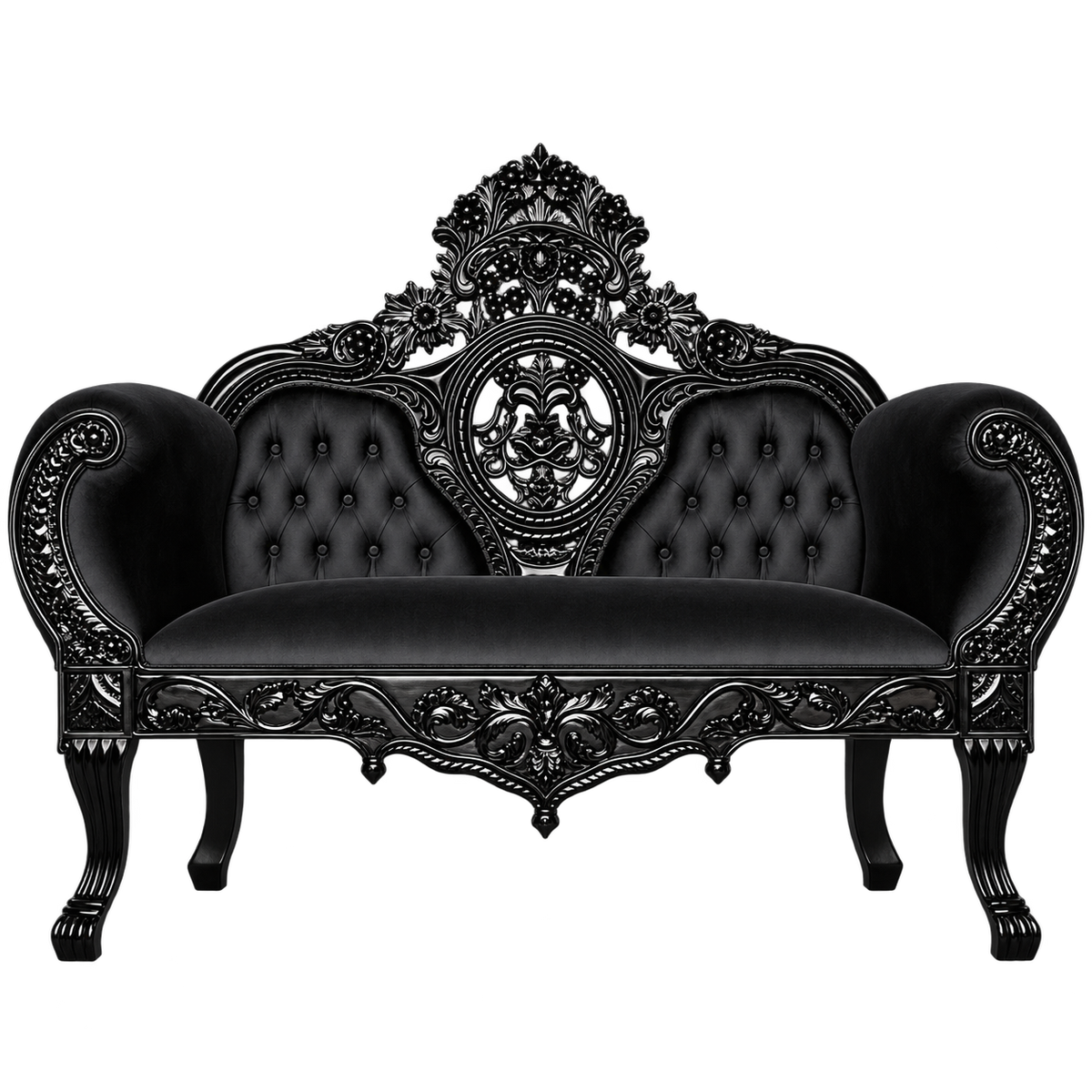 Crestavon Loveseat with black frame and black tufted upholstery