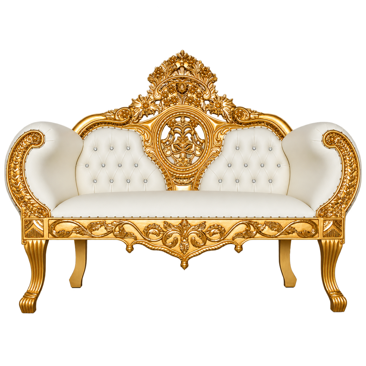 Crestavon Loveseat with gold frame and white tufted upholstery