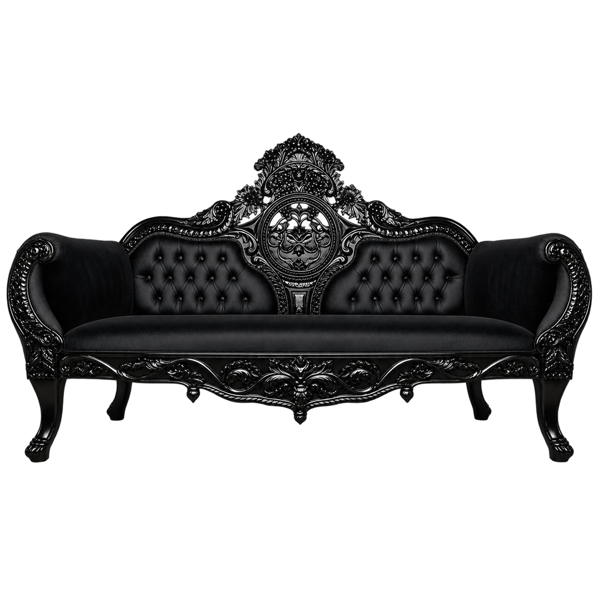 Crestavon Sofa with black frame and black tufted upholstery