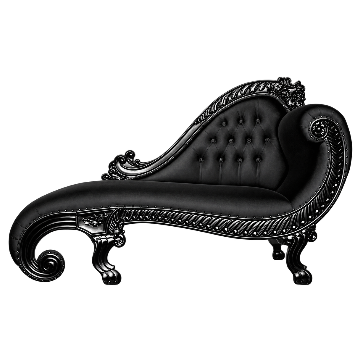 Bellevane Boudoir Chaise with black frame and black tufted upholstery