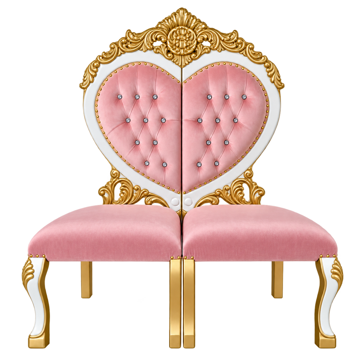 Bellevane Boudoir Chaise — Gloss White with Gold Leaf / Blush Pink Velvet