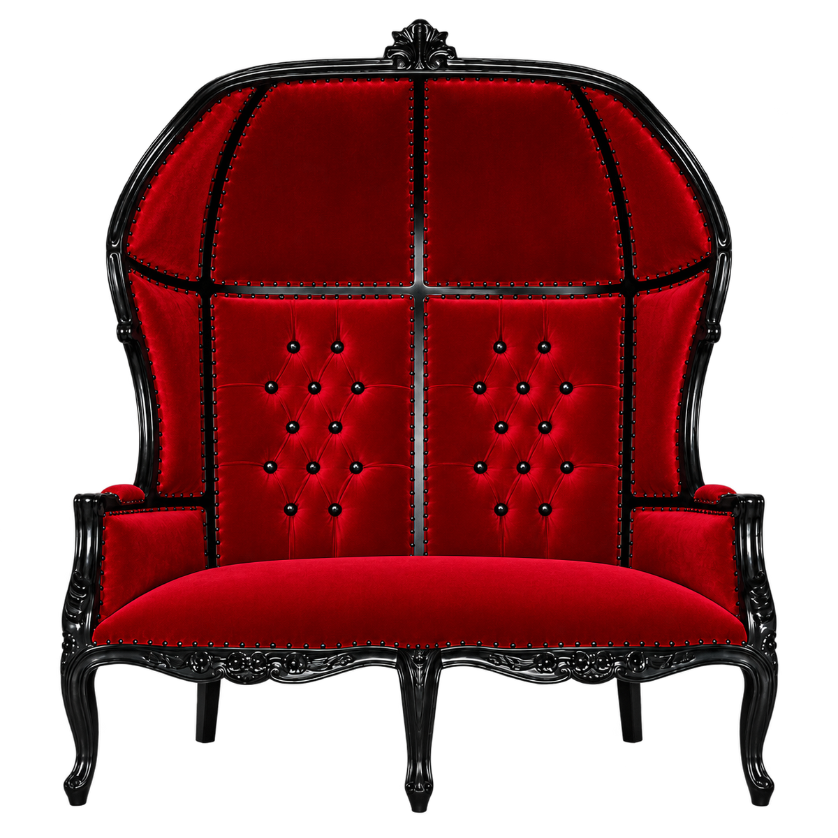 Crownvale Canopy Two-Seat Throne — Gloss Black / Crimson Medici Velvet