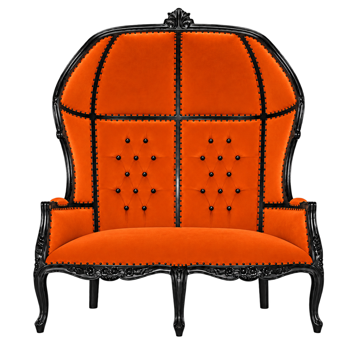 Crownvale Canopy Two-Seat Throne — Gloss Black / Orange Medici Velvet