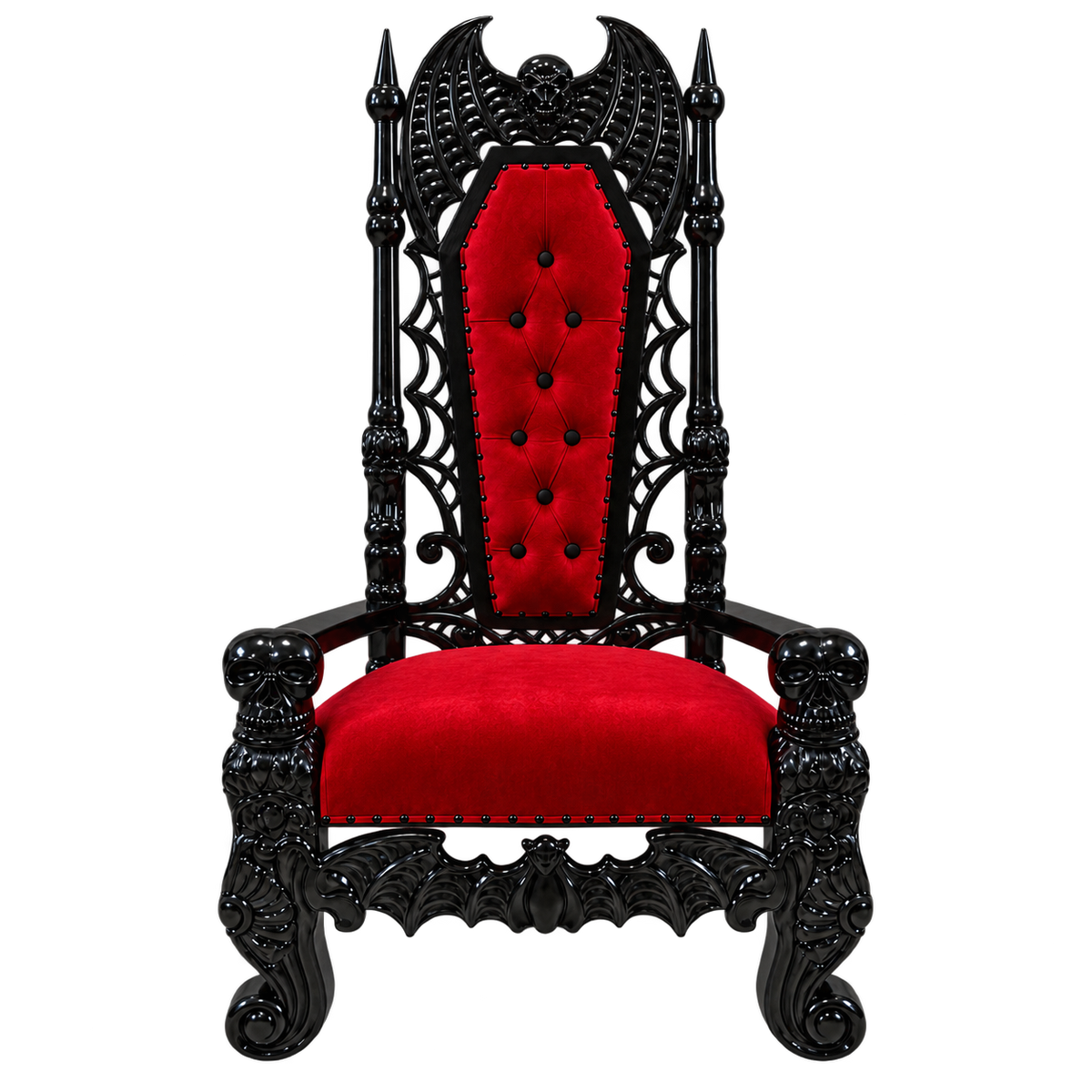 Gravenhall Gothic Throne Chair — Gloss Black / Crimson Medici Velvet