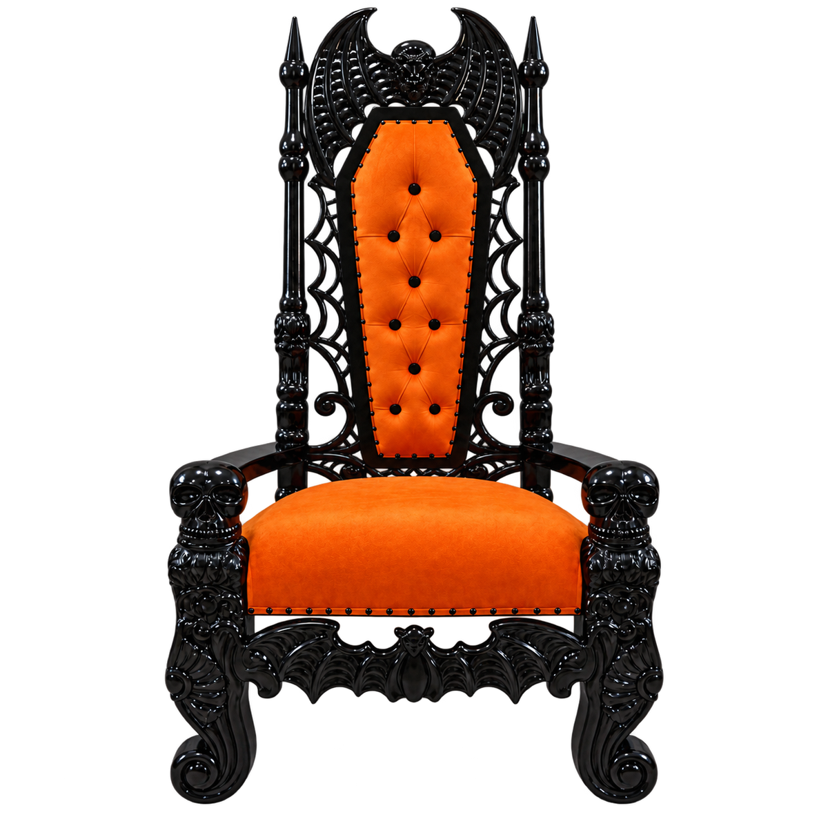 Gravenhall Gothic Throne Chair — Gloss Black / Orange Medici Velvet