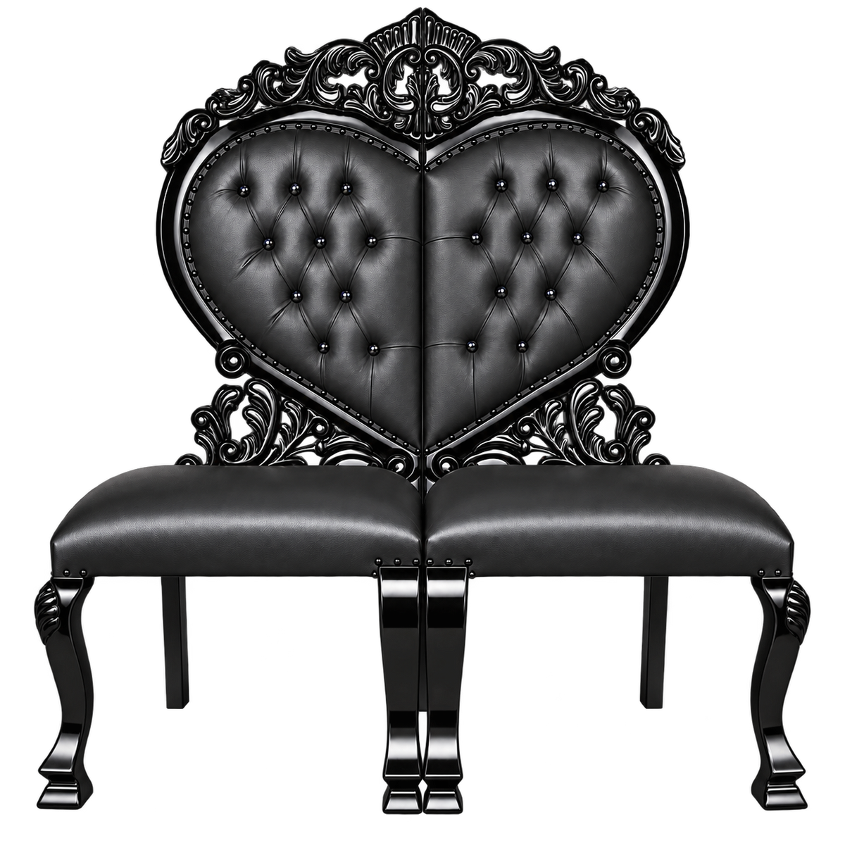 Heartmere Heart Chair Pair — Gloss Black / Black Bonded Leather