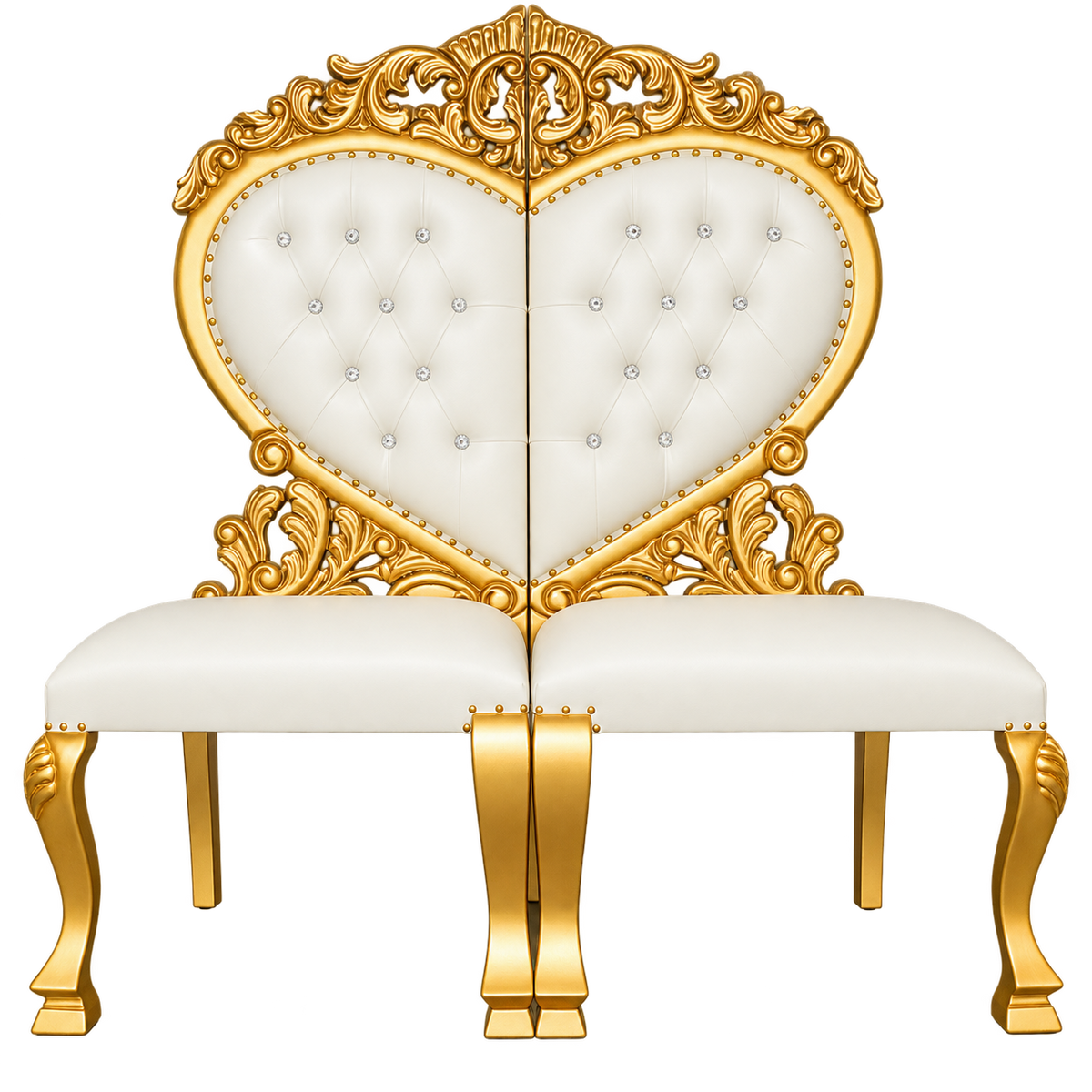 Heartmere Heart Chair Pair — Satin Gold with Gold Leaf / White Bonded Leather