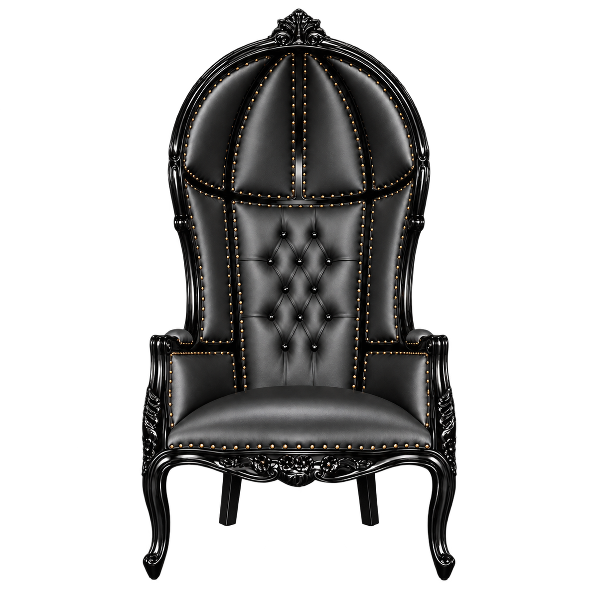 Palavelle Canopy Throne Chair — Gloss Black / Black Bonded Leather
