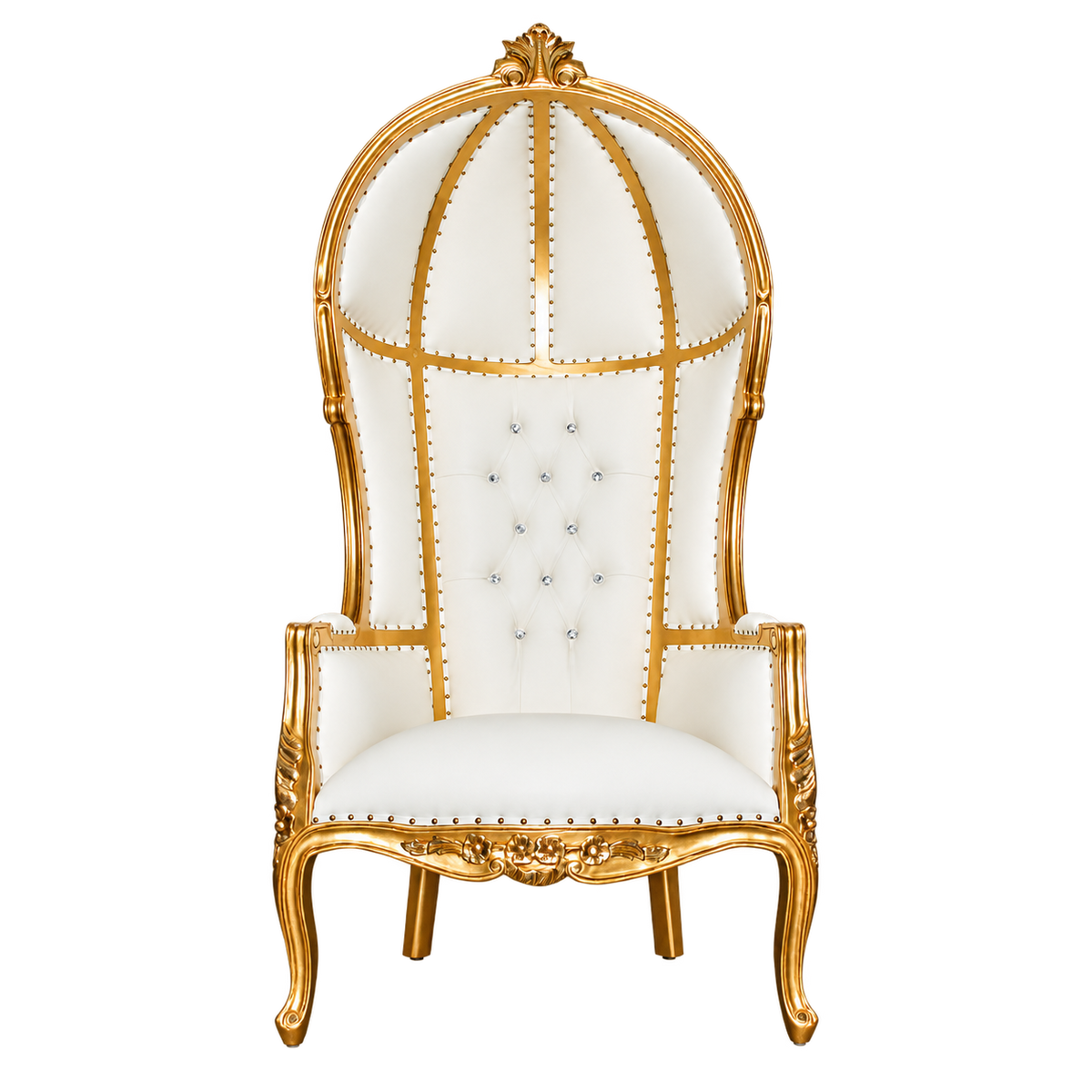 Palavelle Canopy Throne Chair — Gold Leaf / White Bonded Leather