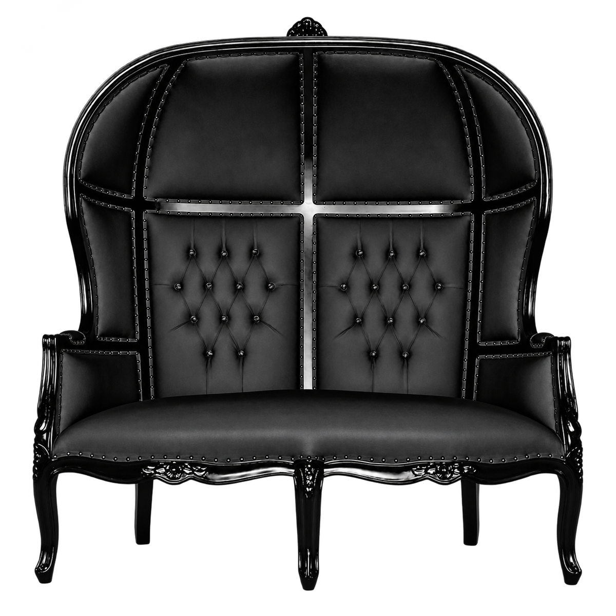 Palavelle Canopy Two-Seat Throne — Gloss Black / Black Bonded Leather