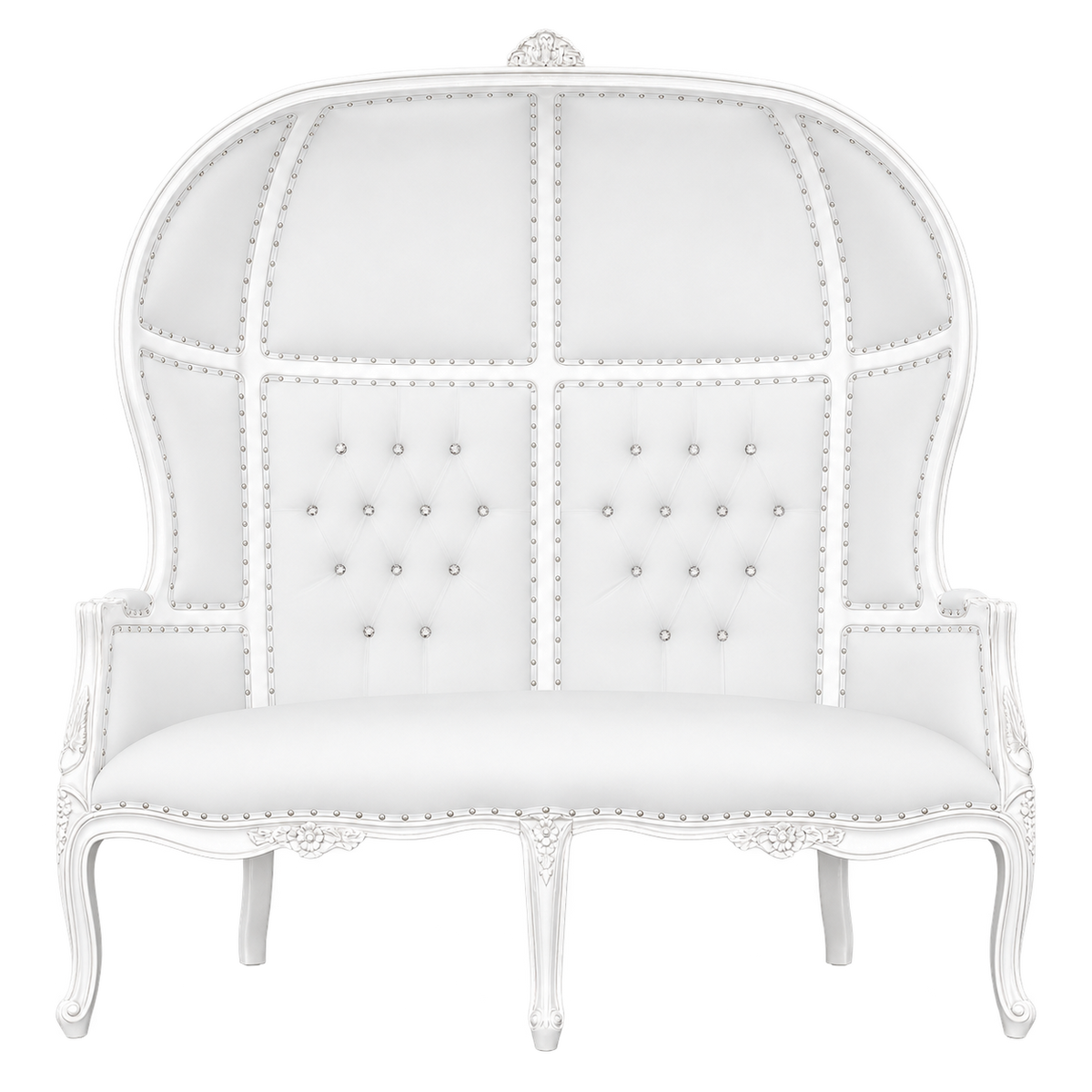 Palavelle Canopy Two-Seat Throne — Gloss White / White Bonded Leather